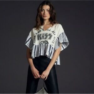 Anthropologie Pilcro White and Black Graphic Top